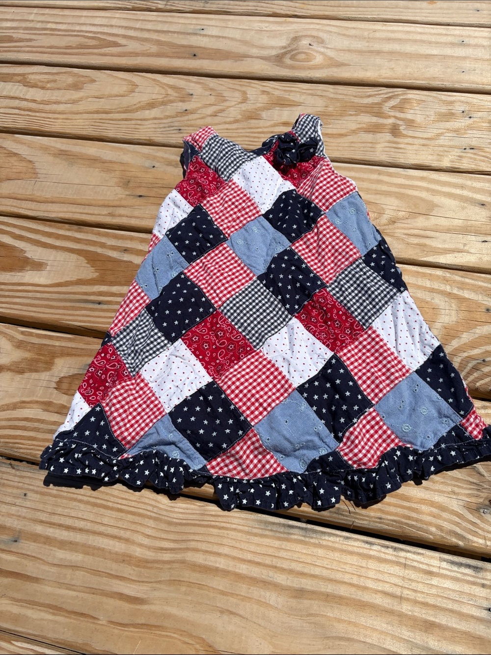 Girls' Patchwork Red, Navy & White Summer Dress